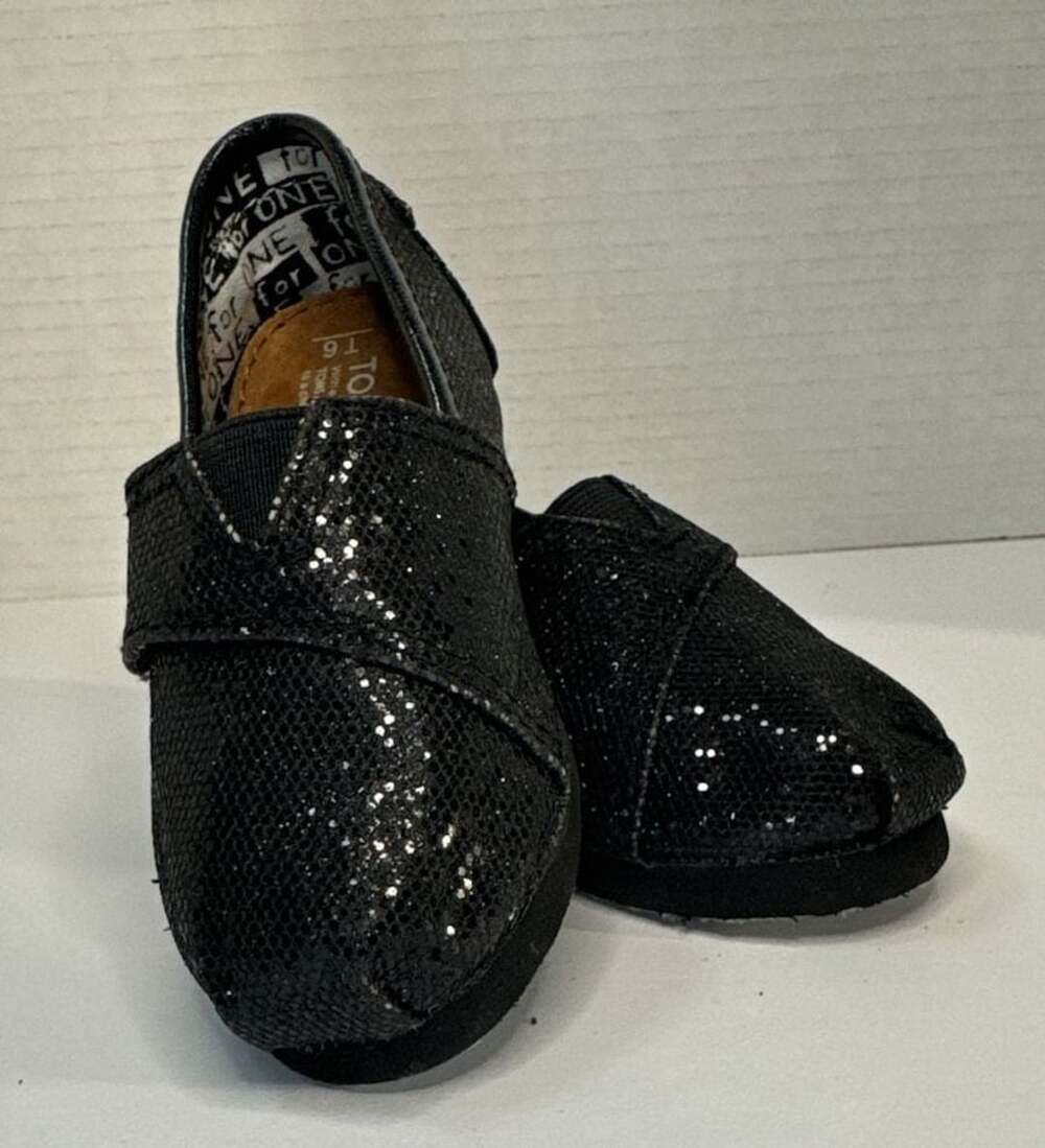 TOMS Toddler Size T6 Black Glitter Sparkle Velcro Tiny Classics